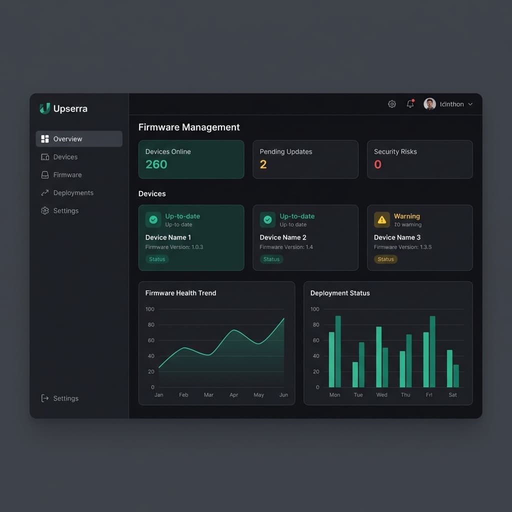 After Upserra implementation: Centralized firmware control dashboard with automated checks and clear update status indicators